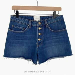 Sézane Women's High Rise Cut Off Button Denim Shorts | 40 (US 8) | Medium Wash